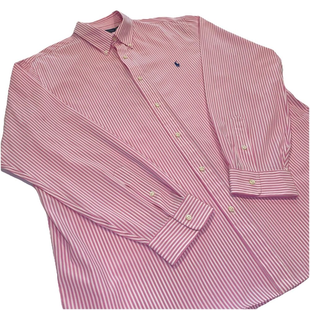 Ralph Lauren Men’s Classic Fit Pink Striped Poplin Button Down Shirt Sz 18 (XXL)